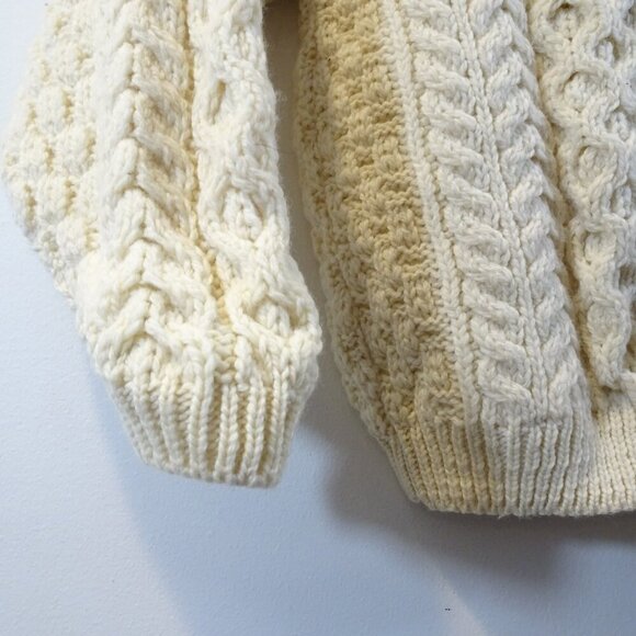 Vintage Carraig Donn Aran Wool Cardigan Sweater Child Size Kids L Off White - Picture 2 of 6